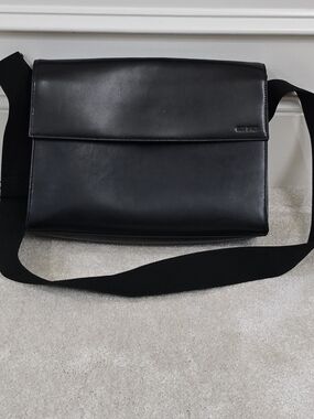 Jack Spade Black Leather Messenger Bag with Black Strap